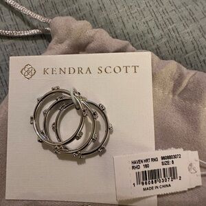 Kendra Scott Haven White Crystal Heart Ring set- size 8